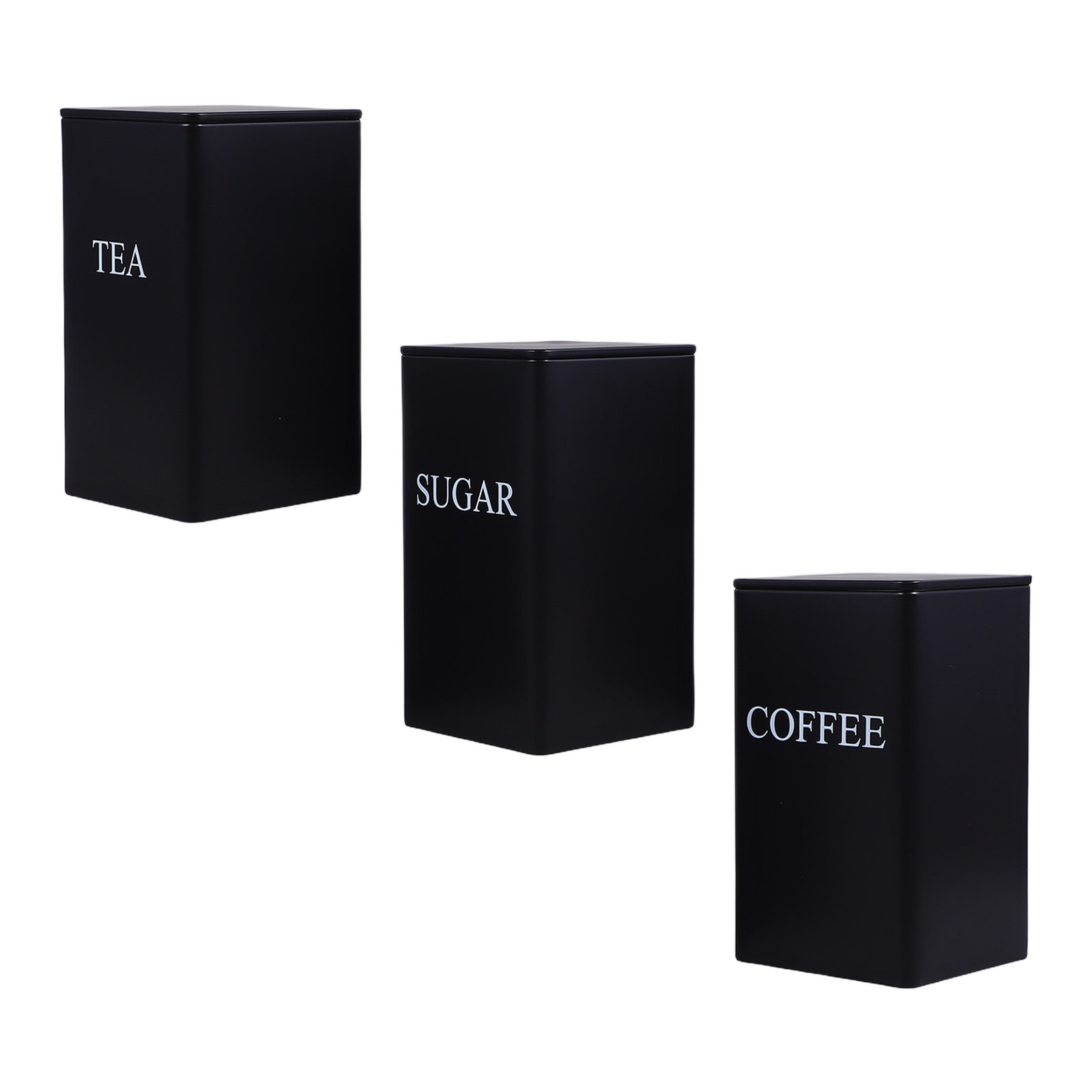 3 recipientes de metal pretos  - Coffee Tea Sugar avaliação e preço